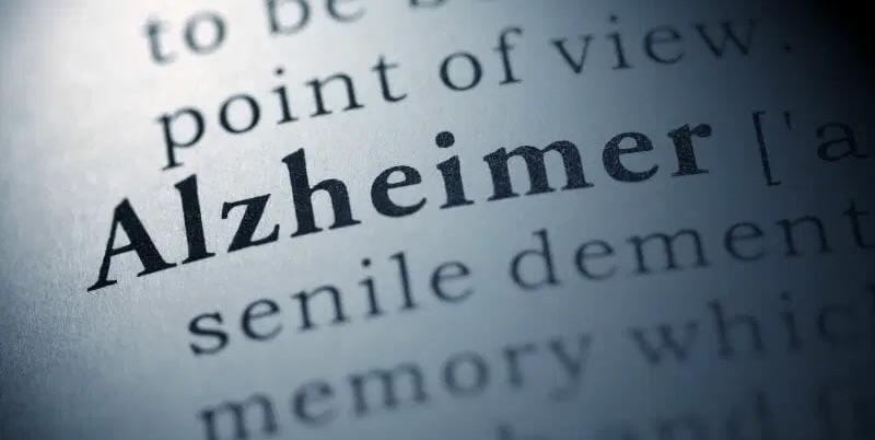 The word Alzheimer on a book page